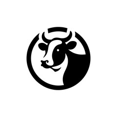 Minimalist Cow Silhouette Logo in a Circular Frame
