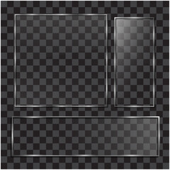Vector Glass Plate Mockup Collection Clear Panels Realistic Frames Transparent Sheet Templates on Checkerboard for