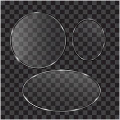 Transparent Glass Shapes Overlay Background Circle Oval Rectangle Silver Trim Mockup Vector Graphic Design Modern Design