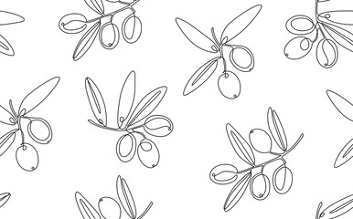 Olives seamless pattern. Olive branches isolated  linear art.