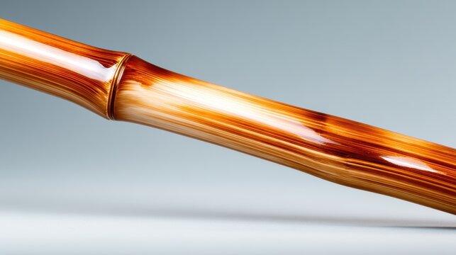 An elegant bamboo flute with unique striations and a glossy finish stands out, exemplifying craftsmanship and cultural significance, embodying musical artistry and creativity.