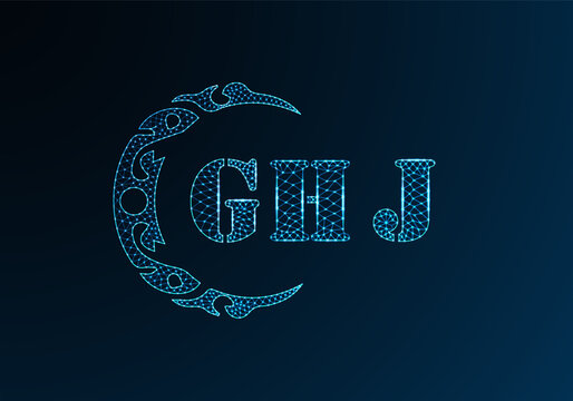 Low poly letter logo GHJ design. GHJ letter logo low poly vector design on blue color gradient background. GHJ logo low poly design