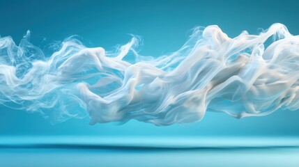 The image illustrates ethereal white smoke gracefully flowing against a blue background, embodying movement and the transient nature of beauty in an abstract form.
