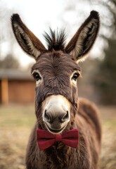Fototapeta premium A donkey wearing a bowtie, looking dapper and ready for a formal event. Stock