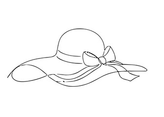 Elegant wide-brimmed hat with ribbon in minimalist line art style  
