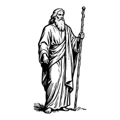 moses with Staff Engraving Vector Illustration