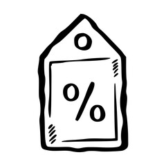 Hand Drawn Price Tag with Percentage Sign for Black Friday