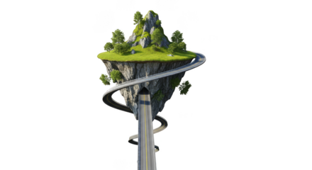 Floating island with winding road reaching upwards