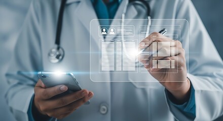 Doctor using digital interface and smartphone medical