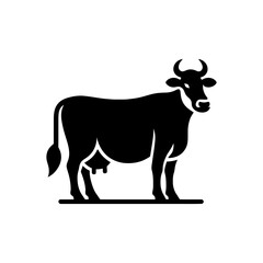 Solid Black Cow Vector Illustration for Farming