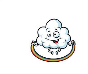Happy Cloud Cartoon Character Holding a Rainbow 