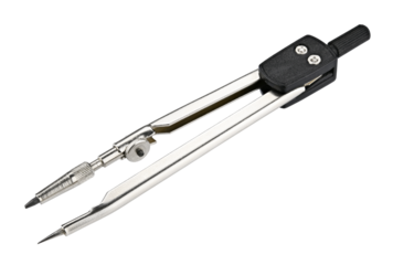 Metallic compasses for drawing. School stationery isolated on a transparent background. Full depth of field. PNG.