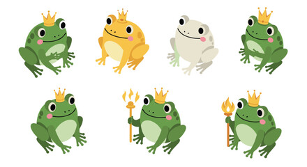 Obraz premium Adorable frog princes with crowns and scepters: charming cartoon amphibians