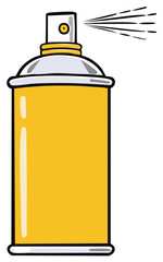 Cartoon spray can with a yellow body spraying a mist
