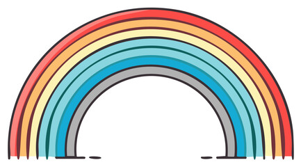 Hand drawn colorful rainbow arch icon with retro vintage colors