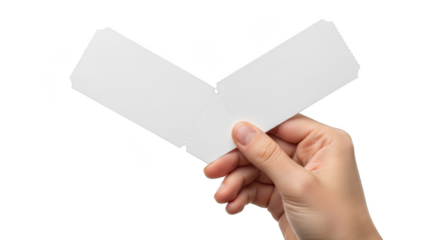 Hand holds a blank perforated ticket