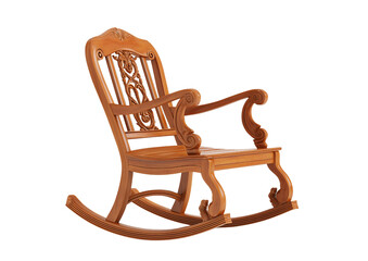 Classic wooden rocking chair with elegant curves and intricate detailing, perfect for relaxation and adding charm to any space. Its timeless design enhances comfort and style
