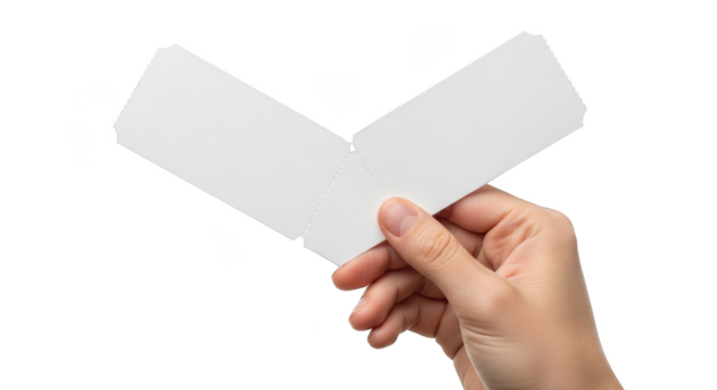 Hand holds a blank perforated ticket