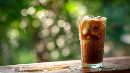 Iced coffee with condensation on glass