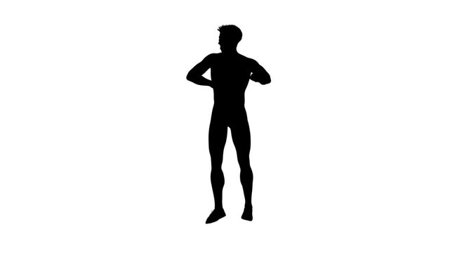 3D render : a silhouette male character is performing running step dance with the white background, side view
