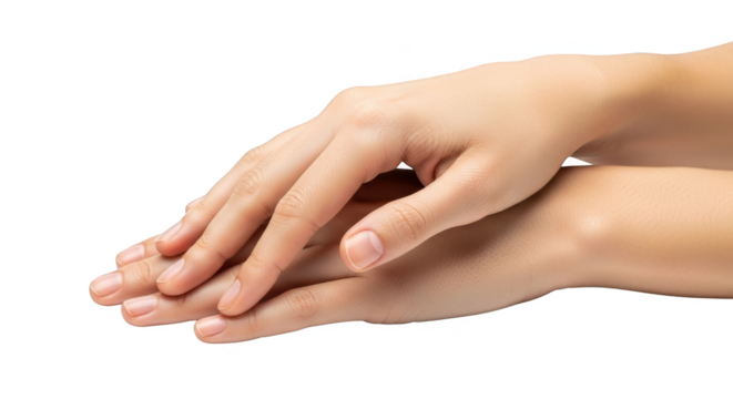 Interlocked hands Delicate skin on display