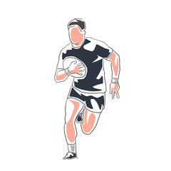 Rugby player running with ball, isolated flat design vector illustration. Line art sports illustration