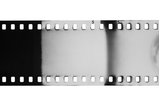 35mm black and white film with light leaks isolated. Transparent PNG image.