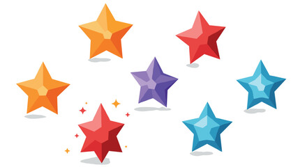 Colorful 3d stars on white background with sparkles in various shades