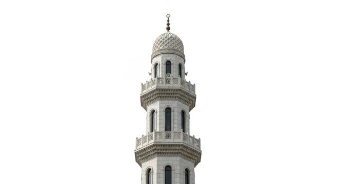 Ornate minaret piercing the night sky
