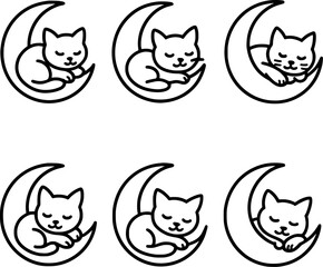 Obraz premium cat sleeping in crescent moon vector icon set