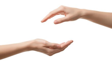 Reaching hands against black background
