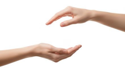 Reaching hands against black background