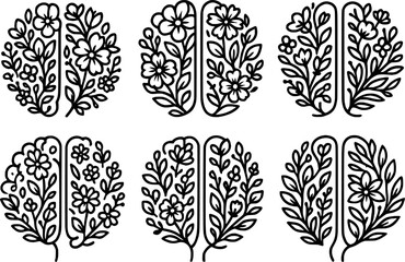 floral brain line art vector