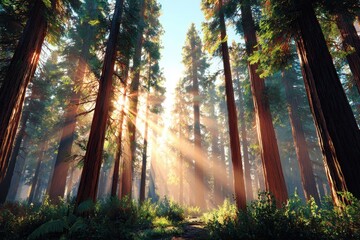 Obraz premium Sunlight in a serene forest