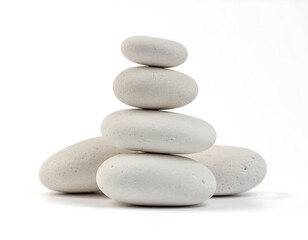 smooth, white river stones isolated on a stark white background