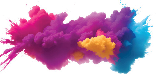 Abstract watercolor background with colorful ink splashes and a fluffy blue cloud texture