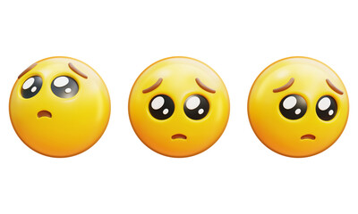 Three Pleading Face Emoji 3D graphic