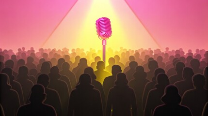 Vibrant microphone on stage surrounded by enthusiastic crowd showcasing music performance concert atmosphere and creative entertainment energy