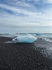 Big ice block on the coast of Diamond Beach, Iceland.