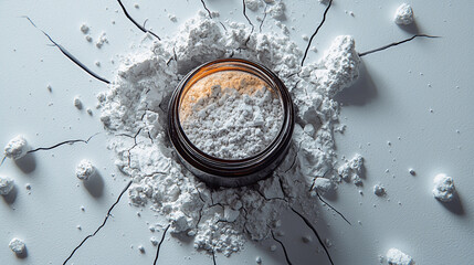 Protein jar breaks open, spilling contents on surface Generative AI