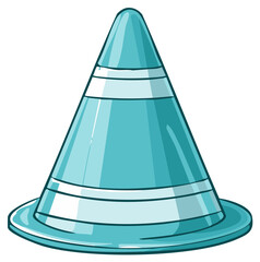 Fototapeta premium Bright turquoise traffic cone with reflective stripes for safety and caution