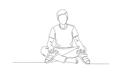 Minimalist line drawing of a relaxed person sitting cross-legged outdoors