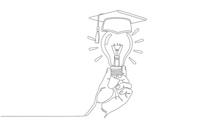 Hand holding a glowing lightbulb with graduation cap, symbolizing bright ideas and academic achievement.