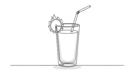Refreshing citrus drink with straw and garnish, clean line art illustration