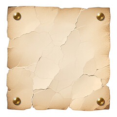Cracked Beige Paper with Golden Rivets, Transparent Background, Vintage Design Element