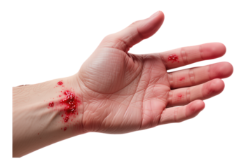 Crimson Hand Wound with Transparent Background, 3D Realism Cutout for Web Design