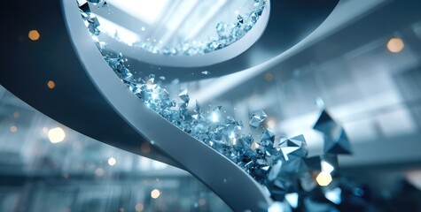 Abstract DNA Helix with Geometric Fragments and Light.