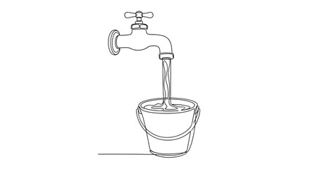 Water flowing from a tap into a bucket, symbolizing resource management and conservation.