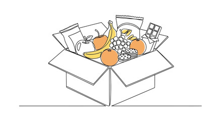 A bounty of fresh fruits and groceries overflowing from an open cardboard delivery box.