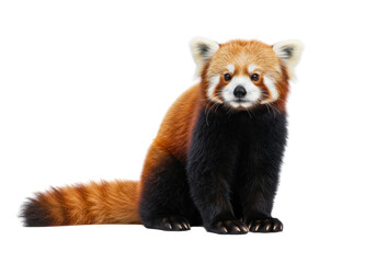 Isolated Red Panda sitting, mammal with reddish-brown fur and black belly, wildlife animal